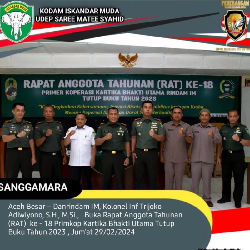 Rindam IM Gelar Rapat Anggota Tahunan RAT KE 18 Primkop Kartika